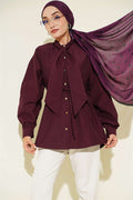 Poplin Shirt with Tie Collar, Plum