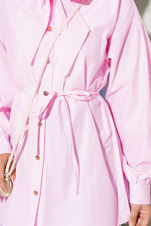 Pink Poplin Shirt with Tie Collar