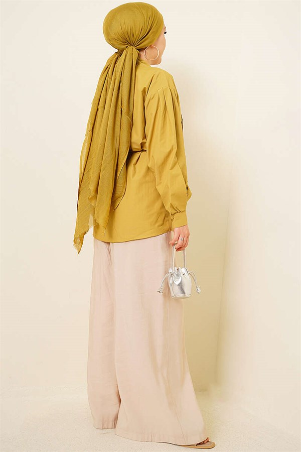Poplin Shirt with Tie Collar, Olive Green