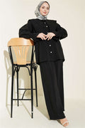 Black Modal 2 Piece Set with Embroidered Collar and Cuff Straps