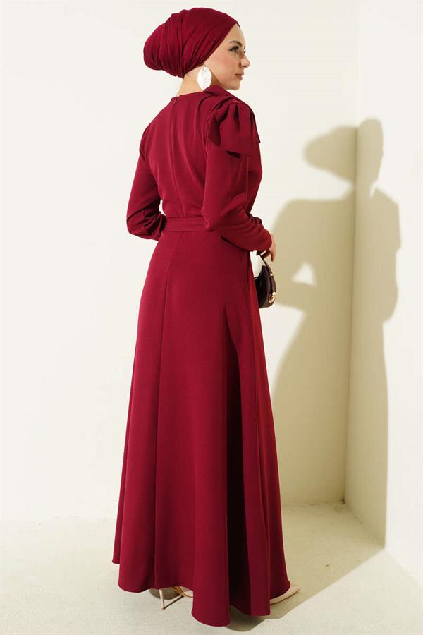 Evening Dress with Collar Piece Detail, Burgundy