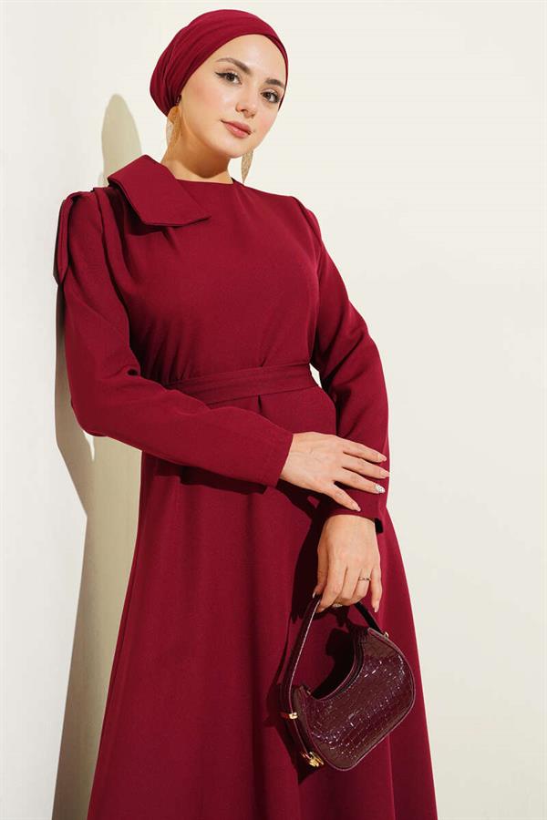 Evening Dress with Collar Piece Detail, Burgundy