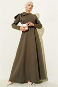 Khaki Evening Dress with Collar Piece Detail