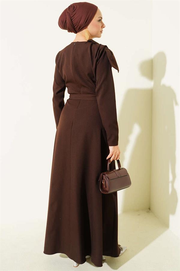 Evening Dress with Collar Piece Detail, Brown
