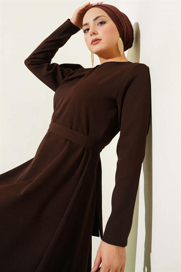 Evening Dress with Collar Piece Detail, Brown
