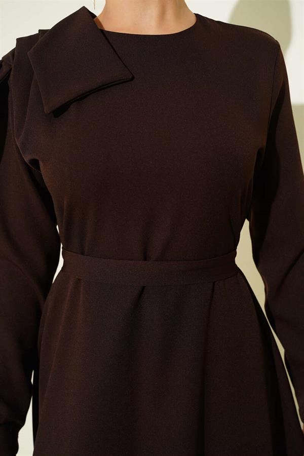 Evening Dress with Collar Piece Detail, Brown