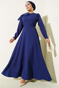 Navy Blue Evening Dress with Collar Piece Detail