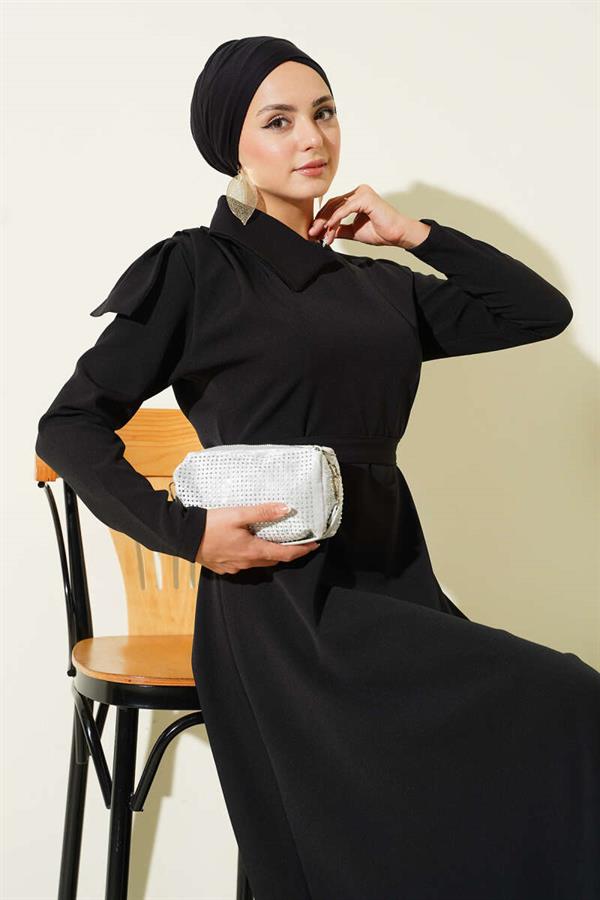 Evening Dress with Collar Piece Detail Black