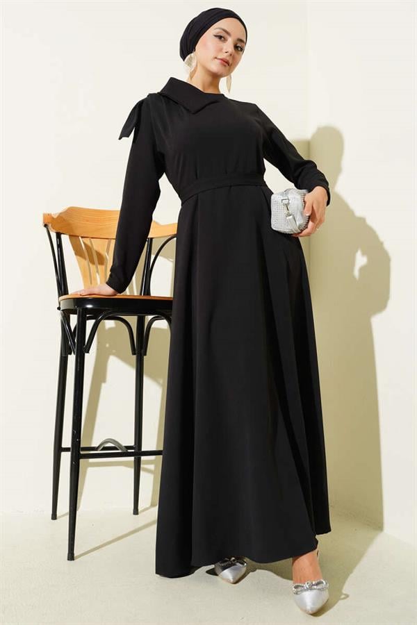 Evening Dress with Collar Piece Detail Black
