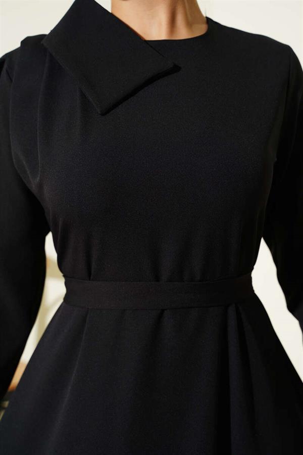 Evening Dress with Collar Piece Detail Black
