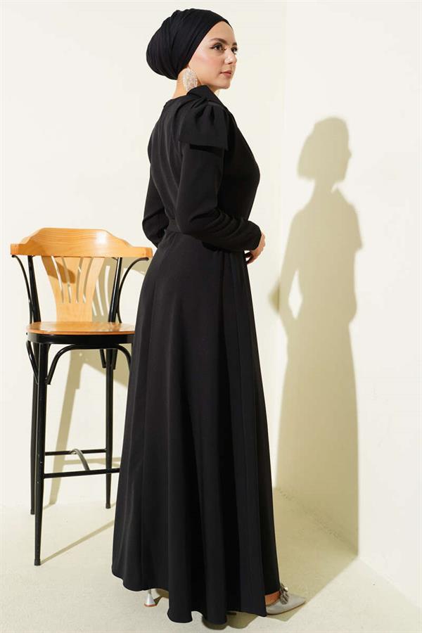 Evening Dress with Collar Piece Detail Black