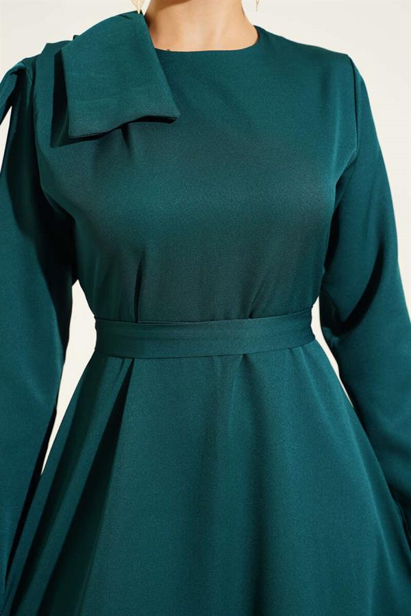 Emerald Green Evening Dress with Collar Piece Detail