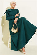 Emerald Green Evening Dress with Collar Piece Detail