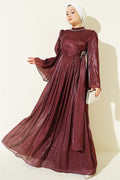 Burgundy Chiffon Dress with Embellished Collar