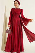 Red Chiffon Dress with Embellished Collar