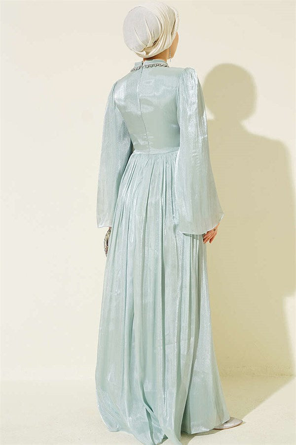 Mint Chiffon Dress with Embellished Collar