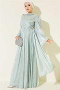 Mint Chiffon Dress with Embellished Collar