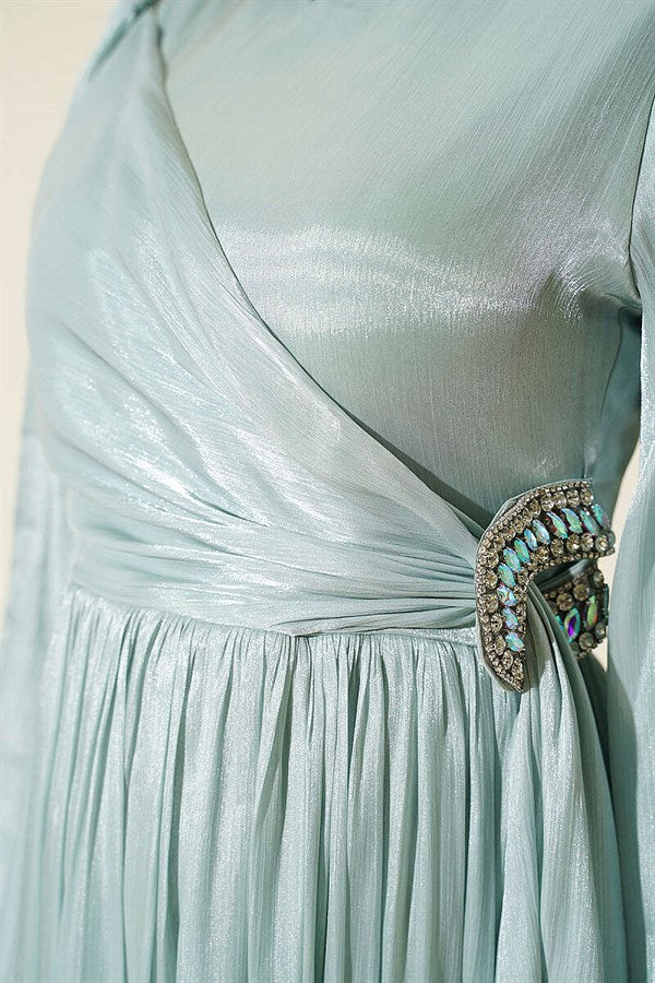 Mint Chiffon Dress with Embellished Collar