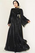 Black Chiffon Dress with Embellished Collar