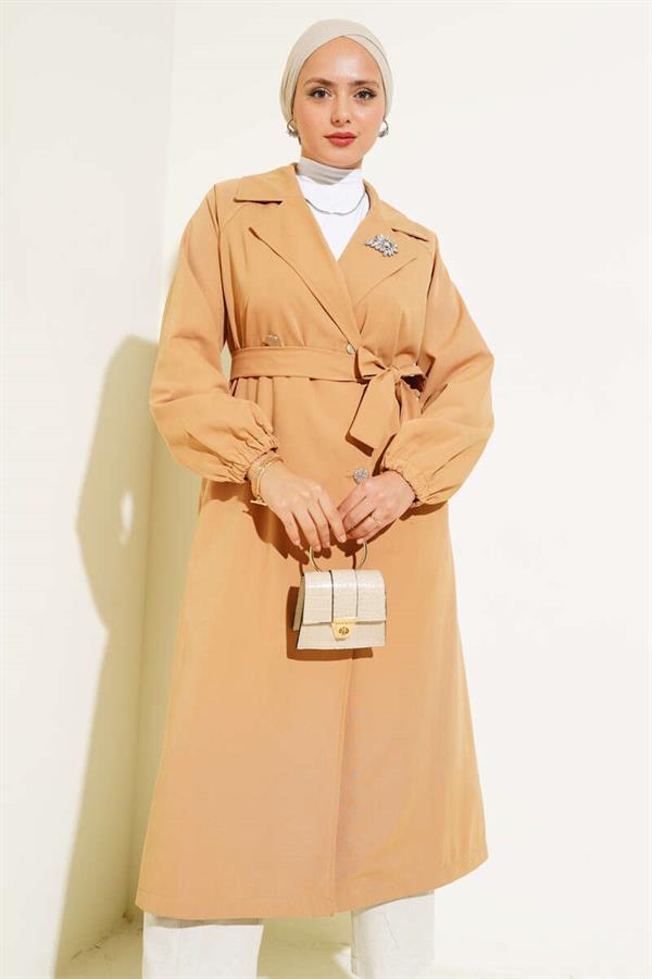 Stone Collar Lined Trench Coat Camel