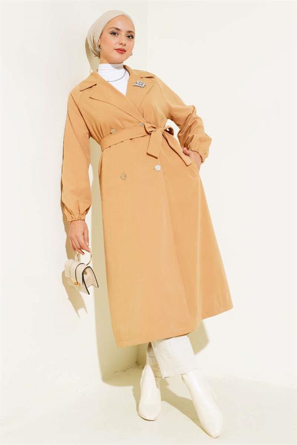 Stone Collar Lined Trench Coat Camel