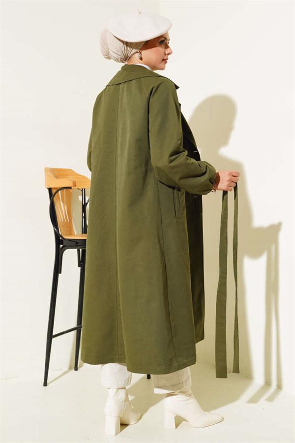 Stone Collar Lined Trench Coat Khaki