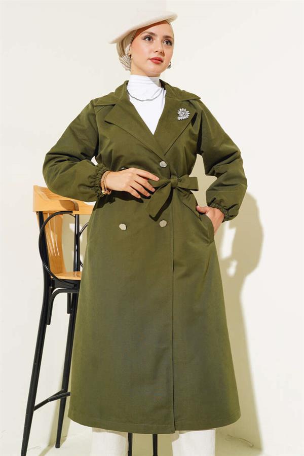 Stone Collar Lined Trench Coat Khaki