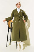 Stone Collar Lined Trench Coat Khaki