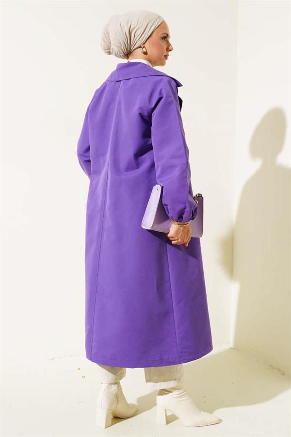 Stone Collar Lined Trench Coat Purple