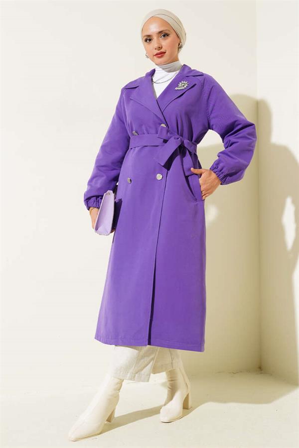 Stone Collar Lined Trench Coat Purple