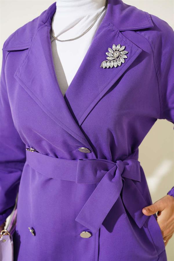 Stone Collar Lined Trench Coat Purple