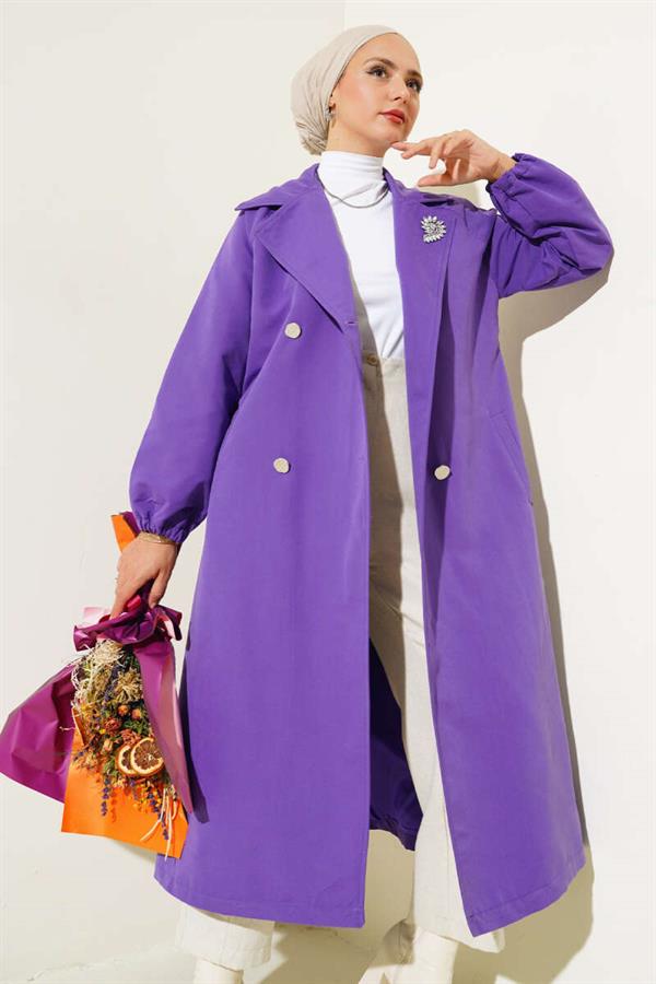 Stone Collar Lined Trench Coat Purple