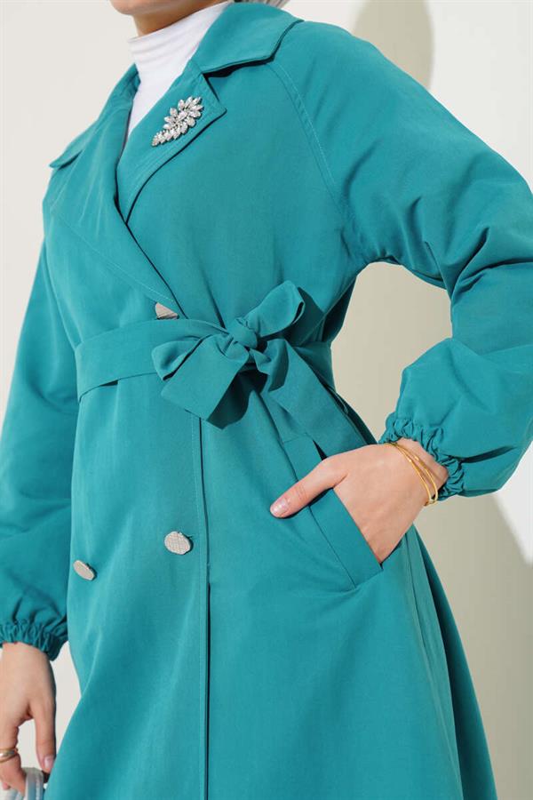 Stone Collar Lined Trench Coat Petrol