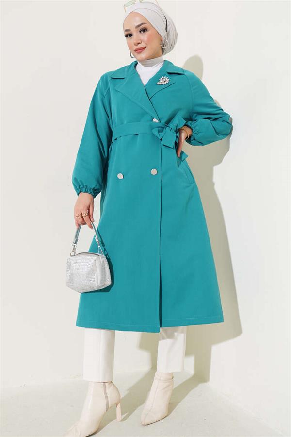 Stone Collar Lined Trench Coat Petrol