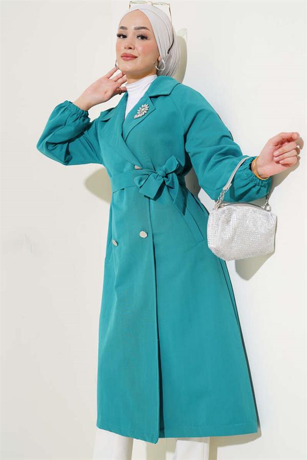 Stone Collar Lined Trench Coat Petrol
