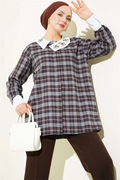 Plaid Shirt with Embellished Collar, Dark Gray