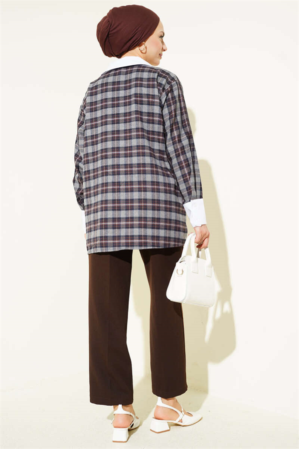 Plaid Shirt with Embellished Collar, Dark Gray