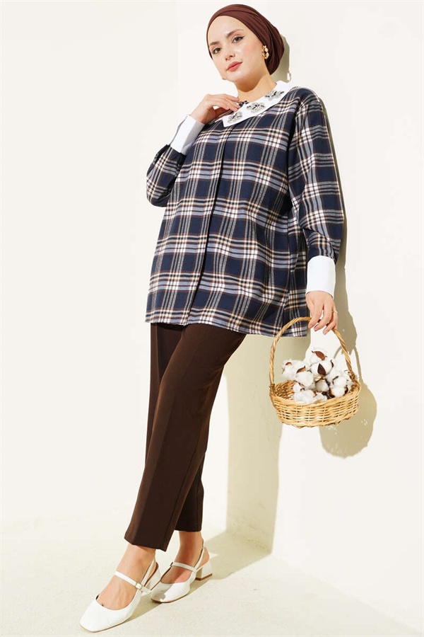 Collar Embellished Plaid Shirt Parliament