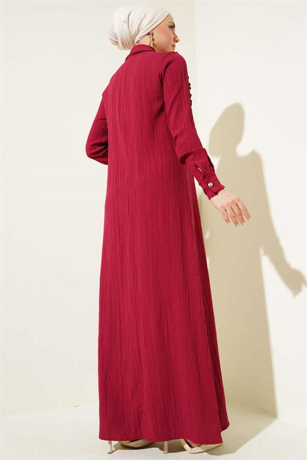 Collar Stone Ruffle Dress Burgundy