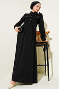 Ruffle Dress with Stone Collar Black