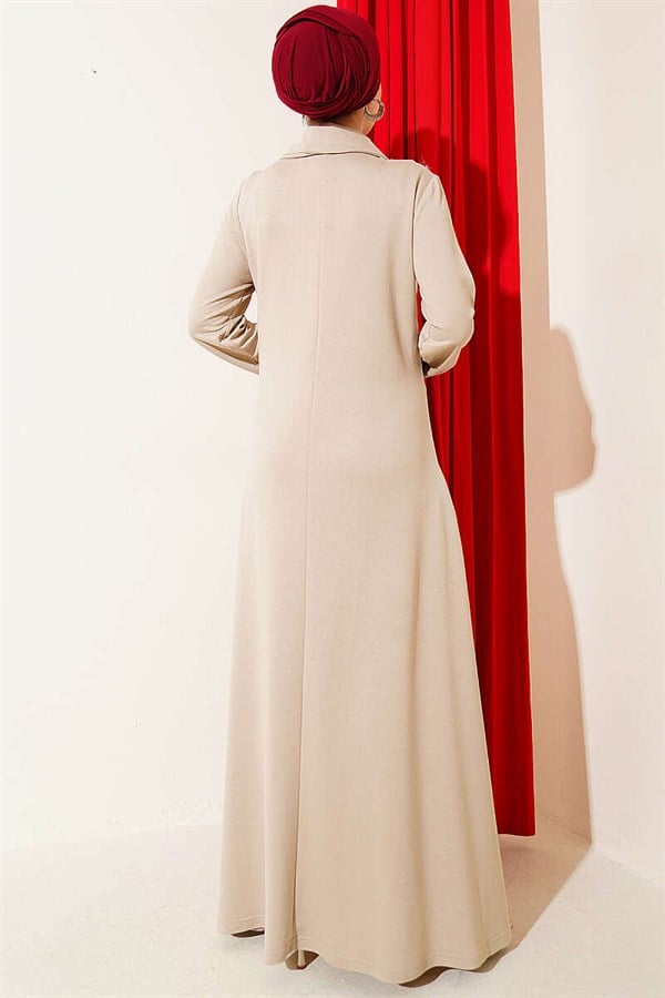 Loisha Dress with Half-Zip Collar, Beige