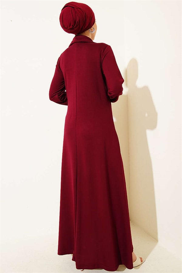 Loisha Dress with Half-Zip Collar, Burgundy