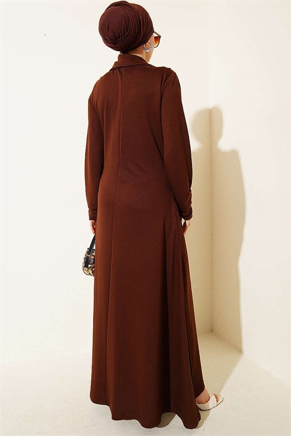 Loisha Dress with Half-Zip Collar, Coffee