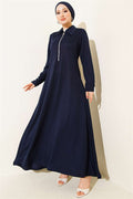 Navy Blue Loisha Dress with Half-Zip Collar