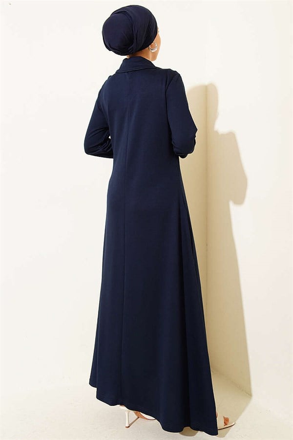 Navy Blue Loisha Dress with Half-Zip Collar