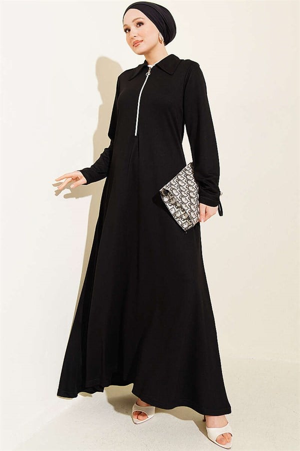 Black Loisha Dress with Half-Zip Collar