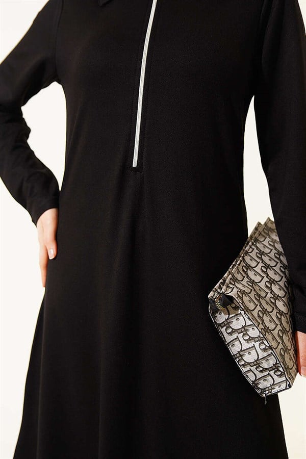 Black Loisha Dress with Half-Zip Collar