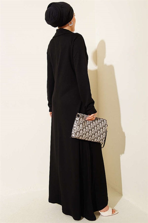 Black Loisha Dress with Half-Zip Collar