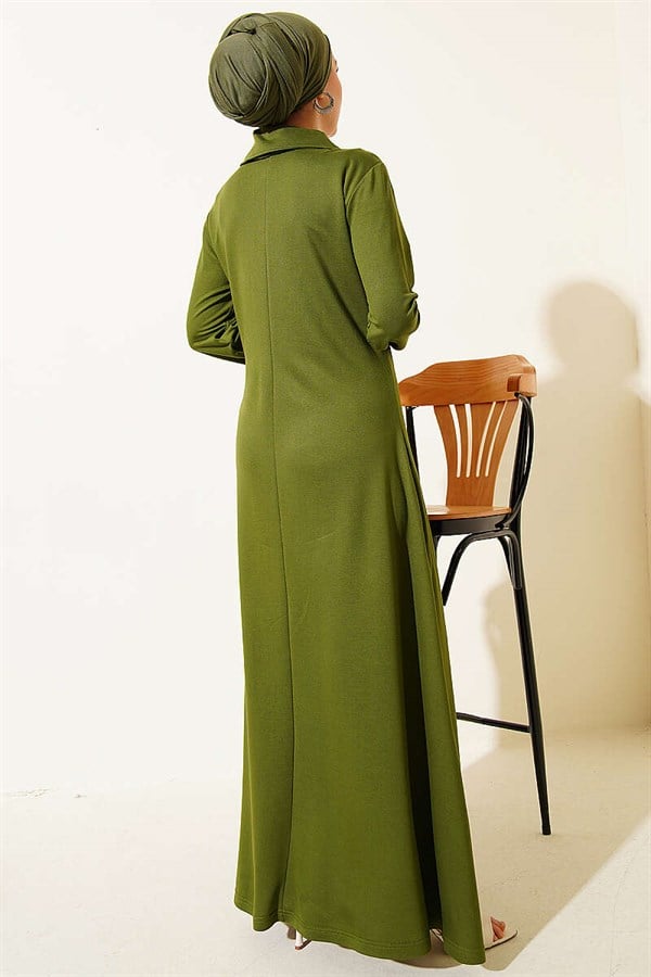 Green Loisha Dress with Half-Zip Collar