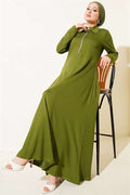 Green Loisha Dress with Half-Zip Collar